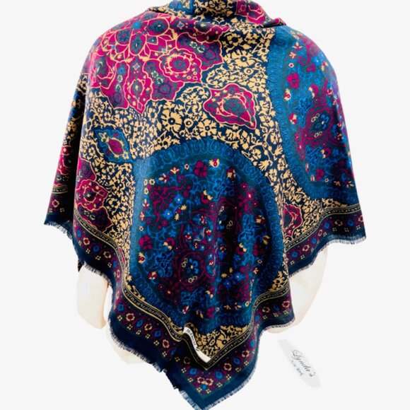 Unused Blanket Throw Over McDavid Wool Scarf/Wrap X-Large53"x53 Blue Fringe (24 - Picture 10 of 12